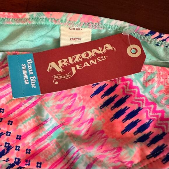 Arizona Jean Swim Beach Bikini Bottom Pink Mint Green Print NWT Medium - Picture 3 of 8